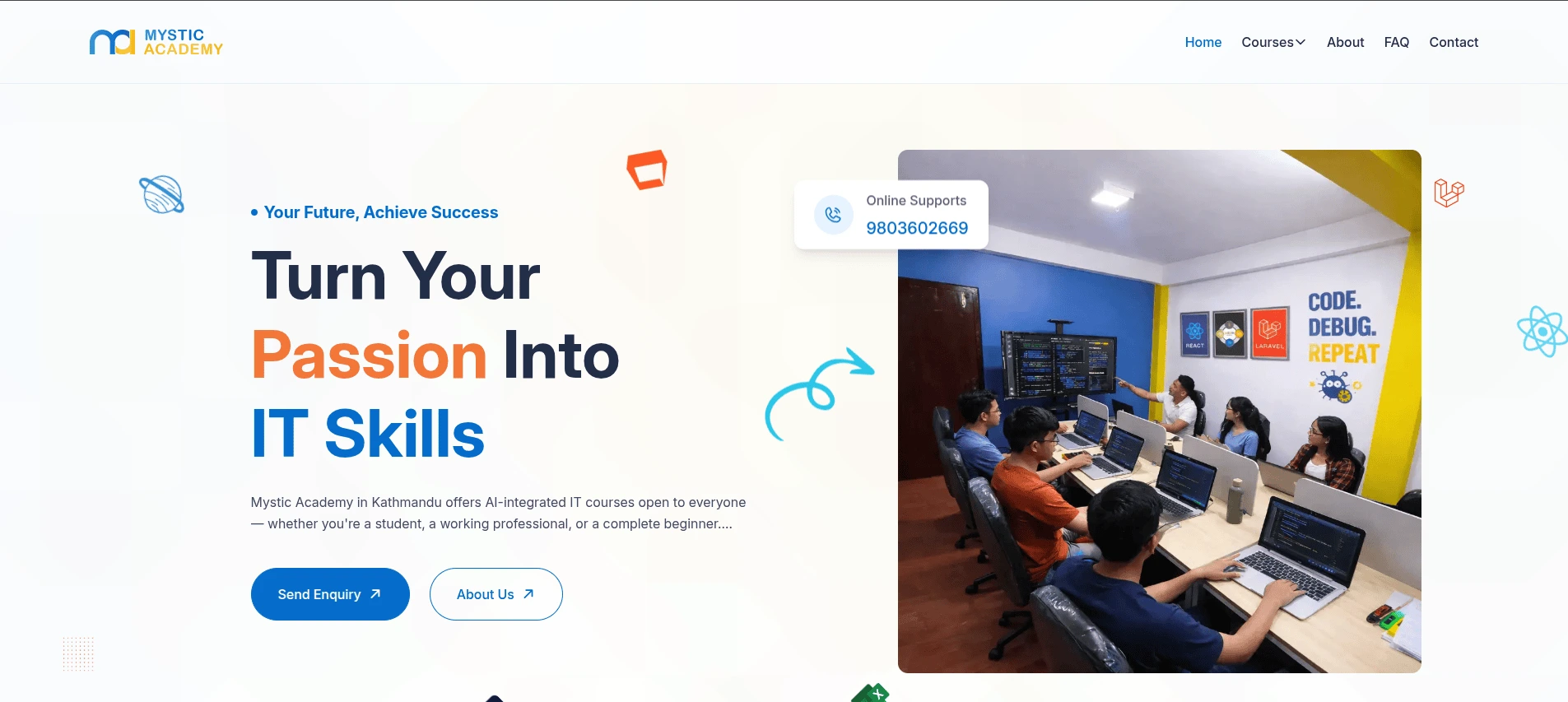 Mystic Academy website interface